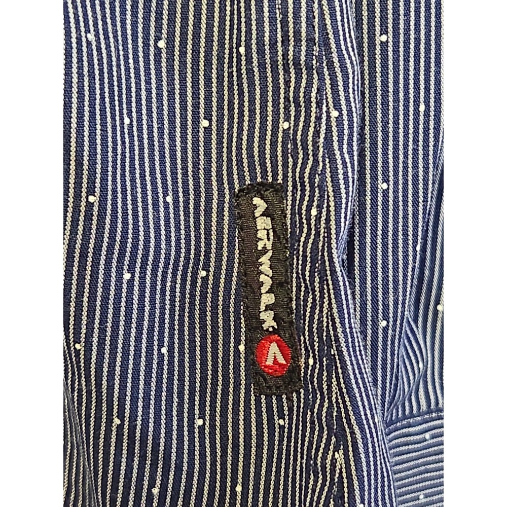 Airwalk Men's XL Button‎ Up Shirt Blue White Micro Dot Stripe Long Sleeve Casual